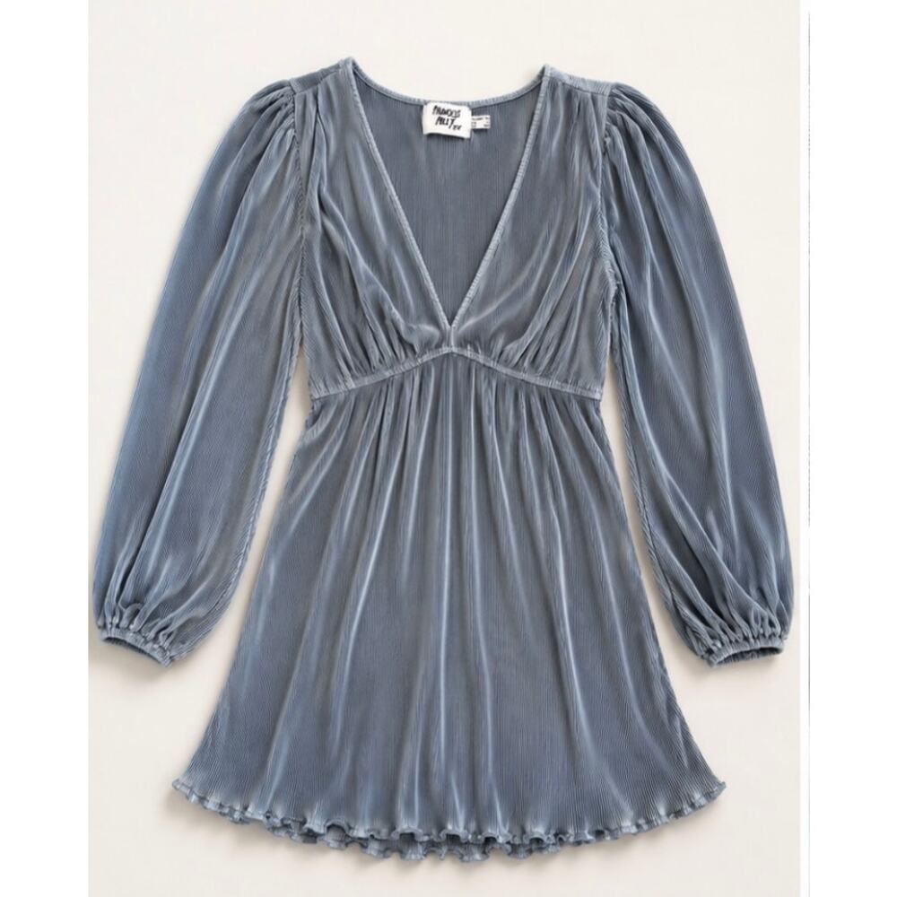 Princess Polly Smoky Blue Pleated Mini Dress Wedding Guest Romantic Size 6 NWOT - Picture 3 of 7